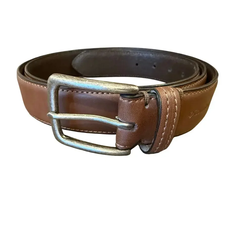 COLUMBIA Brown Leather Belt Silver Buckle fits 47-53